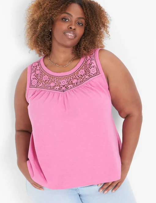 The Tee Shop^Lane Bryant Swing Lace-Yoke Tank Top Fiji Flower