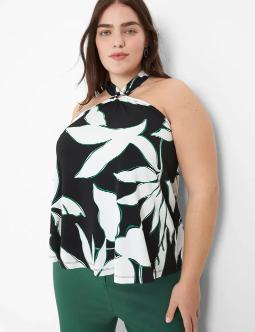 Knit Tops^Lane Bryant Swing O-Ring Halter Top Maluku Leaves
