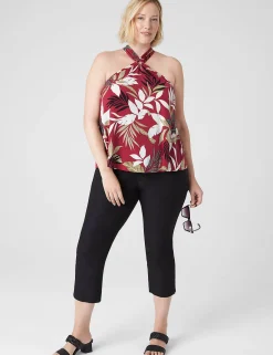 Knit Tops^Lane Bryant Swing O-Ring Halter Top Botanical Leaves