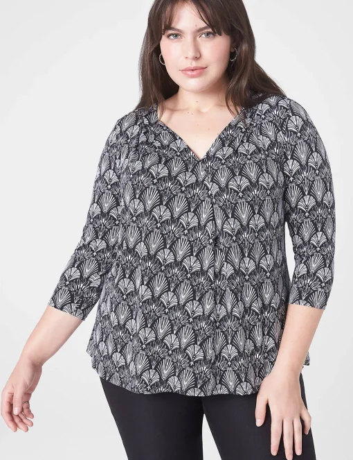 Knit Tops^Lane Bryant Swing Pleated V-Neck Top Fan Print