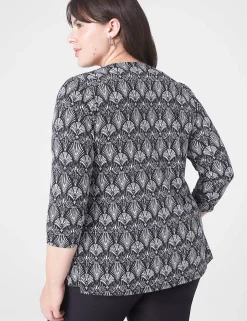 Knit Tops^Lane Bryant Swing Pleated V-Neck Top Fan Print