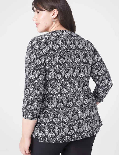 Knit Tops^Lane Bryant Swing Pleated V-Neck Top Fan Print