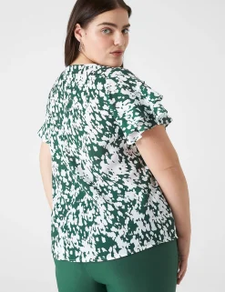 Shirts & Blouses^Lane Bryant Swing V-Neck Ruffle Blouse Dappled Green