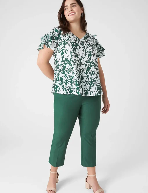 Shirts & Blouses^Lane Bryant Swing V-Neck Ruffle Blouse Dappled Green