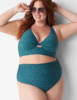 Swim Bottoms^Lane Bryant Textured Foldover-Waist Swim Brief Forest