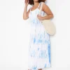 Maxi & Midi^Lane Bryant Tie-Shoulder Smocked-Neck Maxi Dress Sky