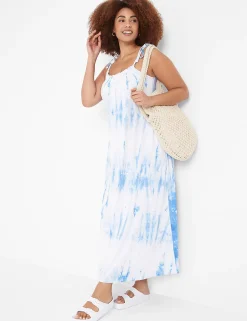 Maxi & Midi^Lane Bryant Tie-Shoulder Smocked-Neck Maxi Dress Sky