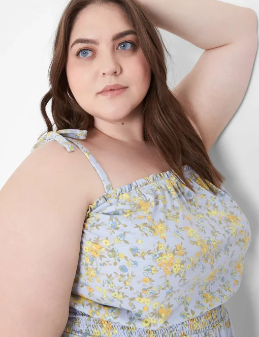Jumpsuits & Rompers^Lane Bryant Tie-Shoulder Smocked-Waist Romper Ditsy Bloom