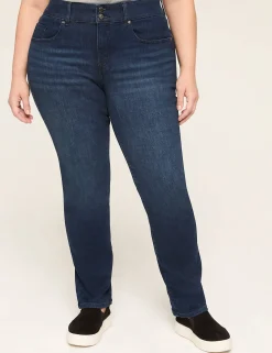Straight Leg^Lane Bryant Tighter Tummy Fit High-Rise Straight Jean Dark Denim