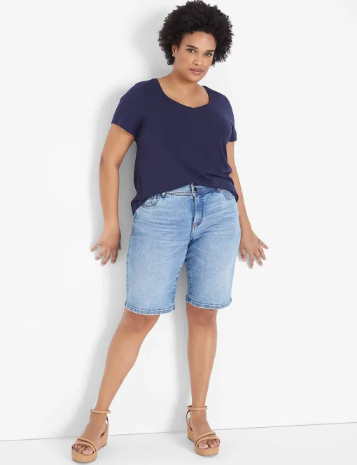 Crops, Capris And Shorts^Lane Bryant Tighter Tummy High-Rise Bermuda Jean Short Light Denim