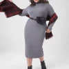 Maxi & Midi^Lane Bryant Turtleneck Ribbed Bodycon Sweater Dress Grey