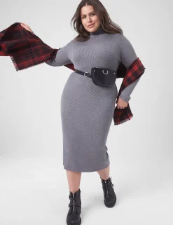 Maxi & Midi^Lane Bryant Turtleneck Ribbed Bodycon Sweater Dress Grey