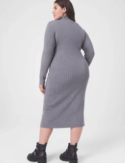 Maxi & Midi^Lane Bryant Turtleneck Ribbed Bodycon Sweater Dress Grey