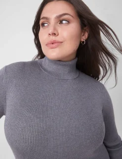 Maxi & Midi^Lane Bryant Turtleneck Ribbed Bodycon Sweater Dress Grey
