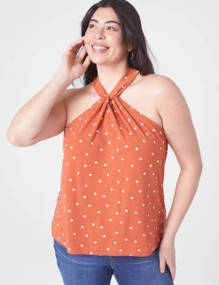 Knit Tops^Lane Bryant Twisted Halter-Neck Top Orange Dot