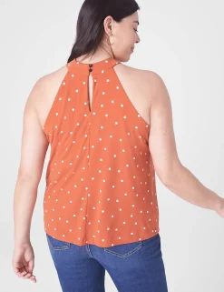 Knit Tops^Lane Bryant Twisted Halter-Neck Top Orange Dot