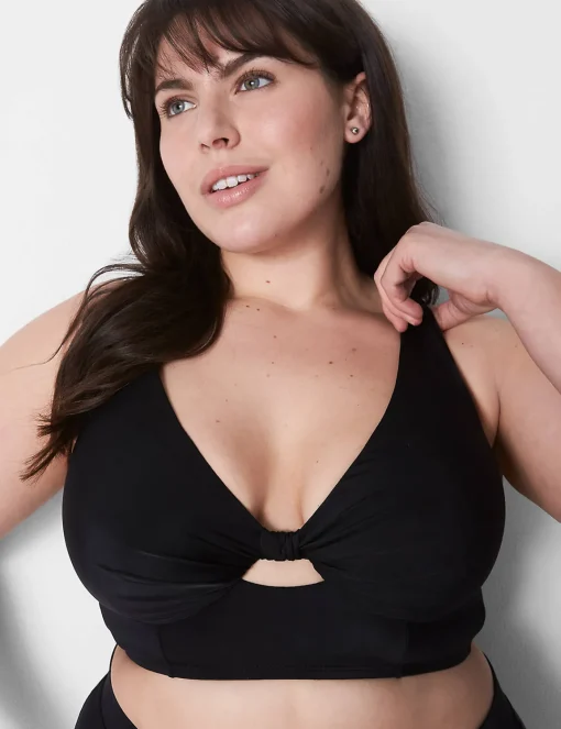 Swim Tops^Lane Bryant Underwire Plunge Keyhole Swim Bikini Top Black