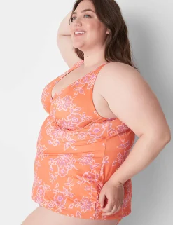 Swim Tops^Lane Bryant Underwire V-Wire Swim Tankini Top Nectarine Floral