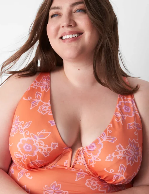Swim Tops^Lane Bryant Underwire V-Wire Swim Tankini Top Nectarine Floral