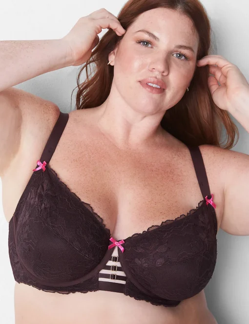 Sexy Bras^Lane Bryant Unlined Curvy Balconette Bra Chocolate Plum
