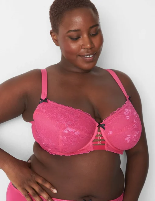 F To K Cups^Lane Bryant Unlined Curvy Balconette Bra Pink Yarrow