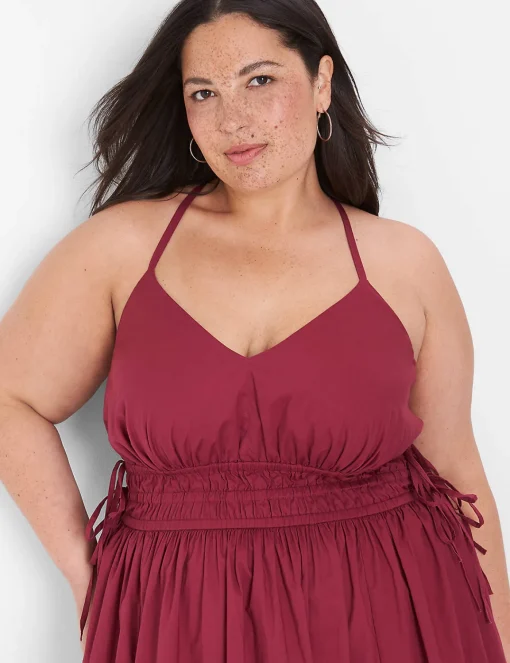 Date Night^Lane Bryant V-Neck Ruched-Waist Maxi Dress Burgundy
