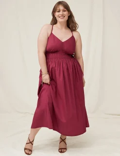 Date Night^Lane Bryant V-Neck Ruched-Waist Maxi Dress Burgundy