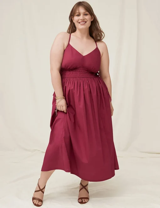 Date Night^Lane Bryant V-Neck Ruched-Waist Maxi Dress Burgundy