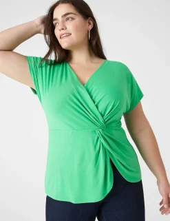 Knit Tops^Lane Bryant V-Neck Side-Twist Top Island Green