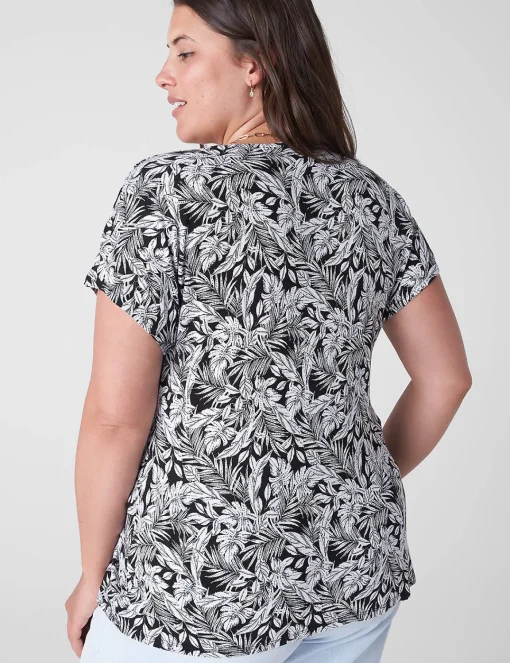 Shirts & Blouses^Lane Bryant V-Neck Side-Twist Top Black Maui Leaves