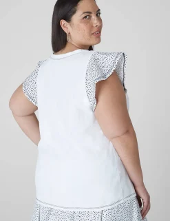 Knit Tops^Lane Bryant Woven Flutter-Sleeve Crew-Neck Tee Micro Dots